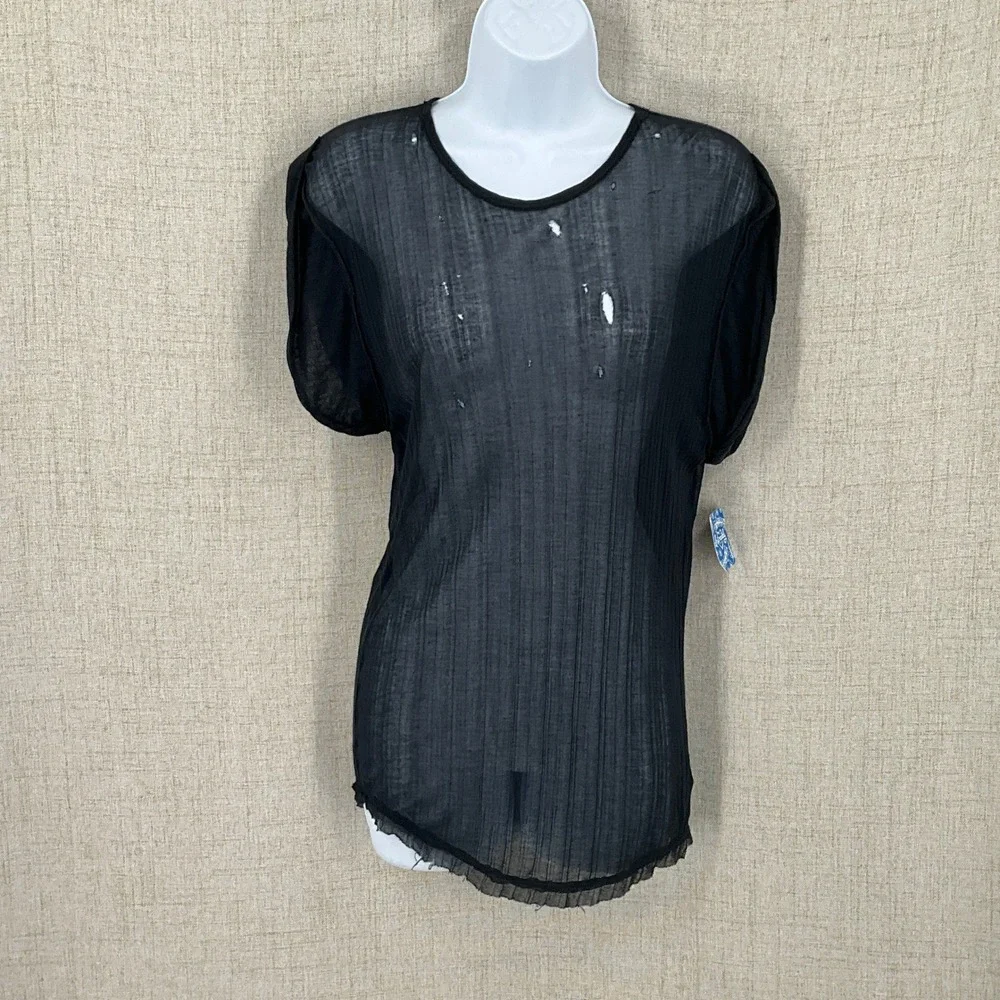 Free People Top Womens M Black Boho Mesh Distressed Grunge Edgy Goth NEW